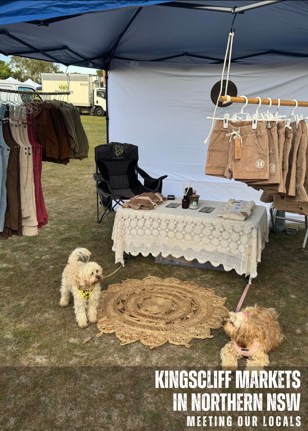 Markets in Kingscliff, organic cotton corduroy clothing for toddlers, kids and adults mobile