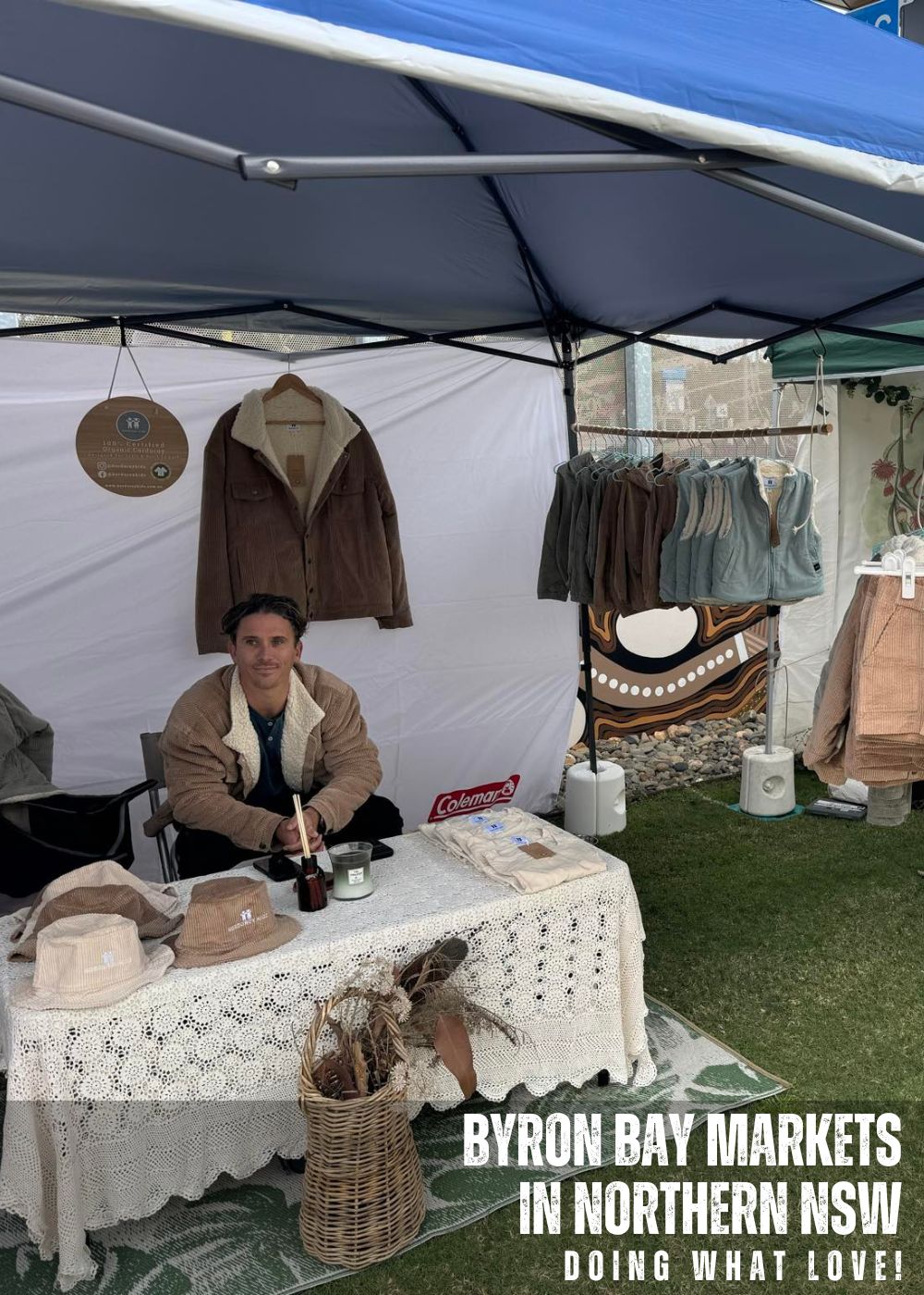 Markets in byron bay, organic cotton corduroy clothing for toddlers, kids and adults mobile