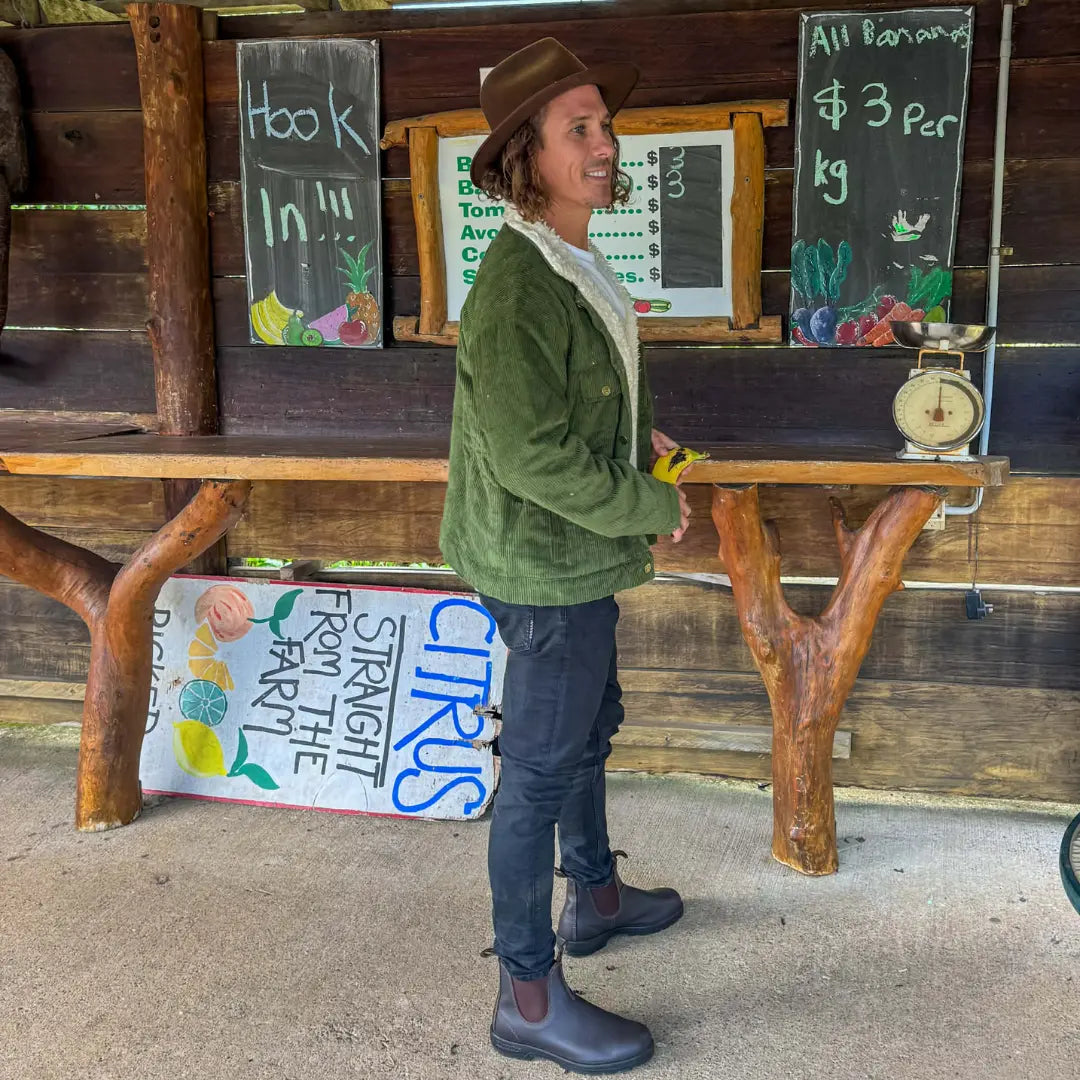 Forest Green Adult Corduroy Jacket lined with Sherpa Fleece & Made from Organic Cotton - side